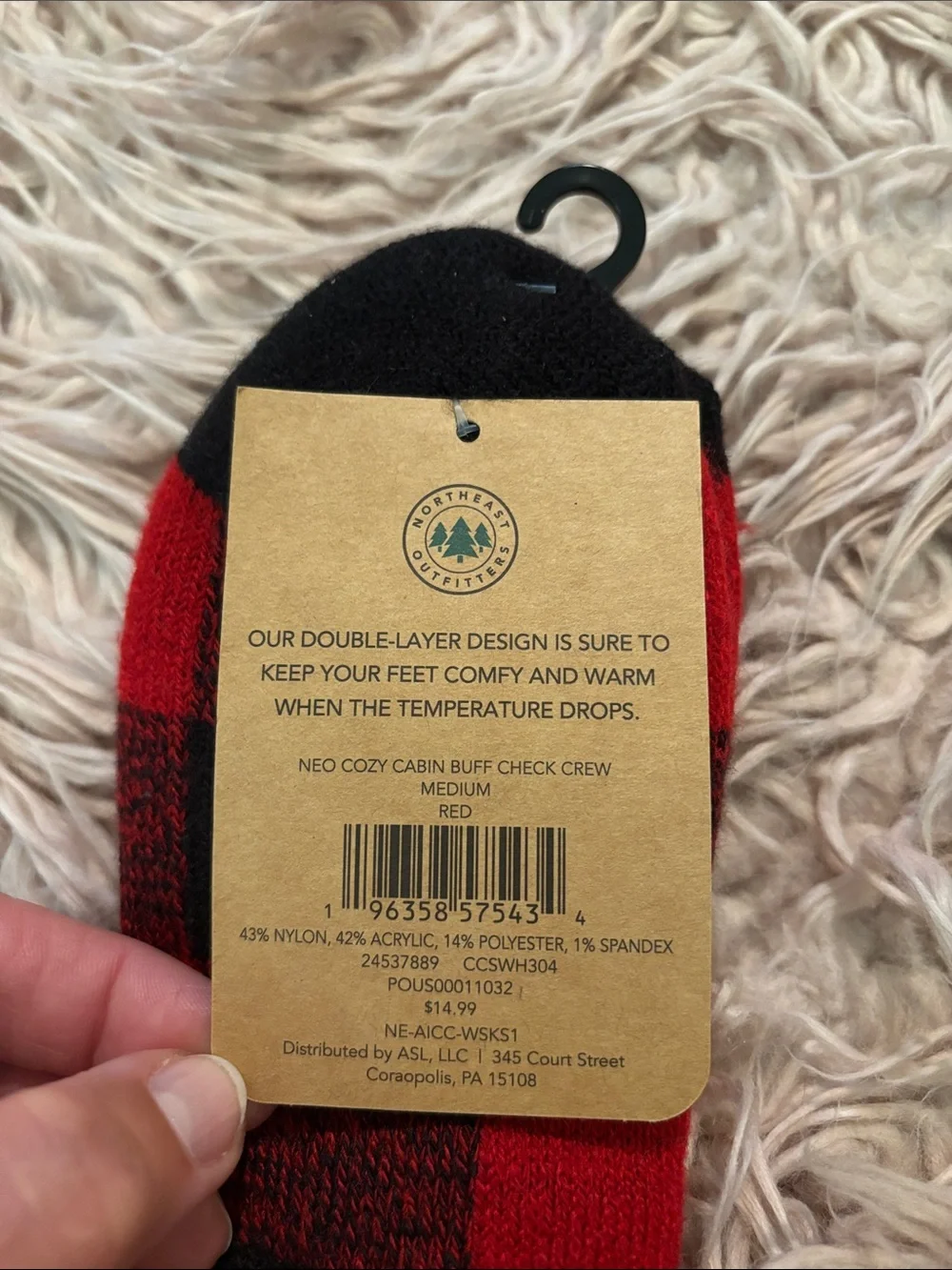 NWT Northeast Outfitters Cozy Cabin Socks - Buffalo Check Crew